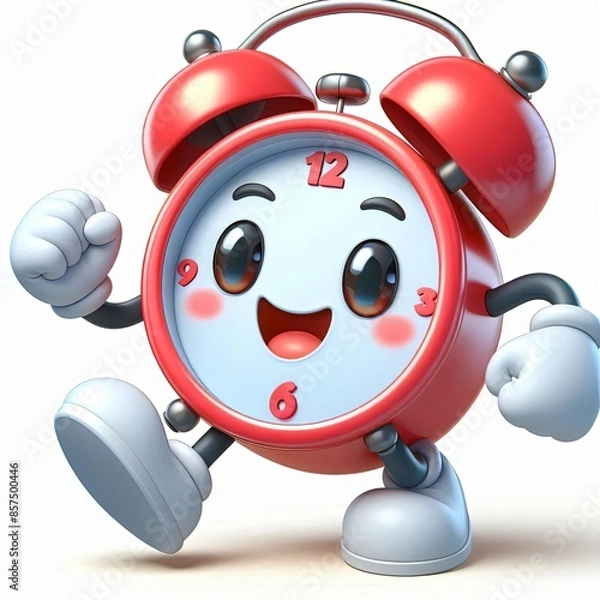 Fototapeta cute alarm clock cartoon , 3d Generative AI