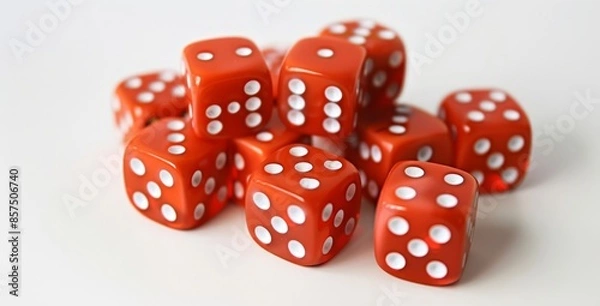 Fototapeta Vintage Red Casino Chips Set of 12 with White Polka Dots and a Shadow for an Authentic Gambling Experience