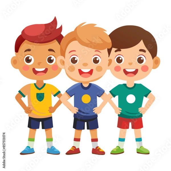 Fototapeta A colorful vector illustration of a happy group of cartoon children playing together