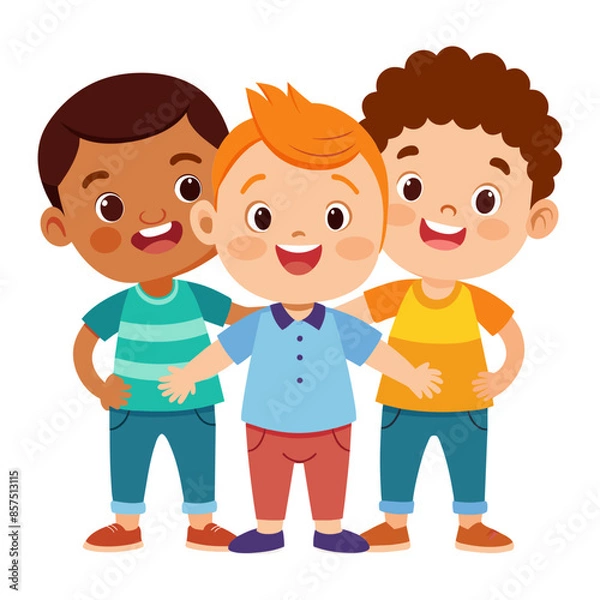 Fototapeta A happy cartoon illustration of boys smiling with friends