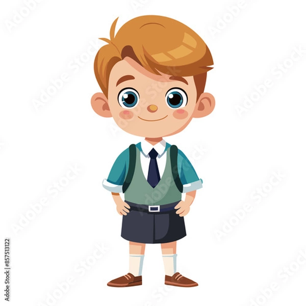 Fototapeta Smiling cartoon boy in a suit, perfect for business presentations or website illustrations