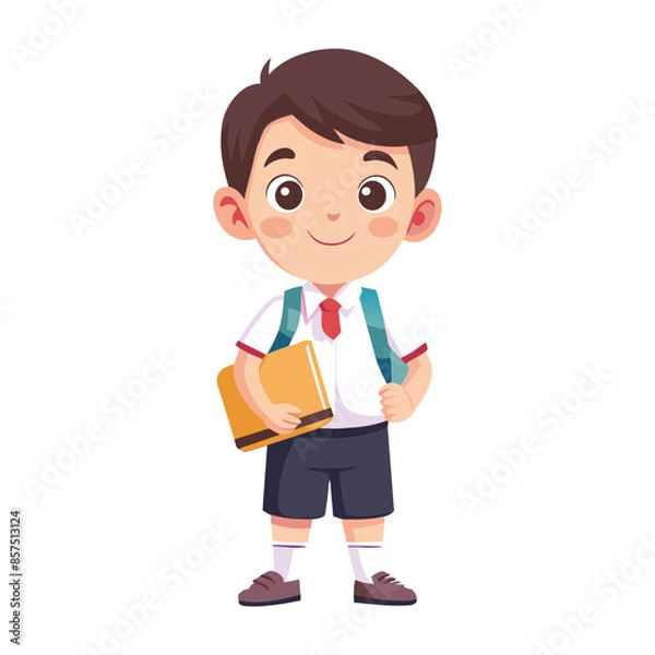 Fototapeta Smiling cartoon boy character holding a book, perfect for educational websites and illustrations