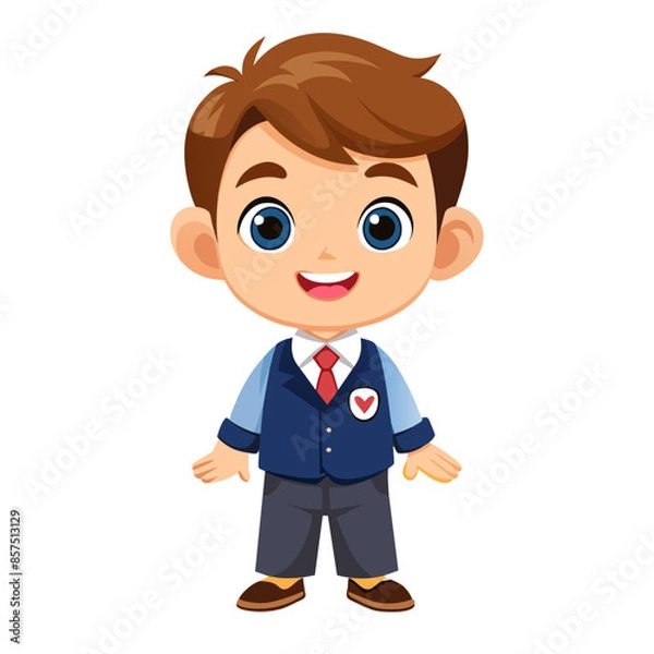 Fototapeta A funny cartoon businessman in a suit cracks a smile while standing confidently with his hand on his hip