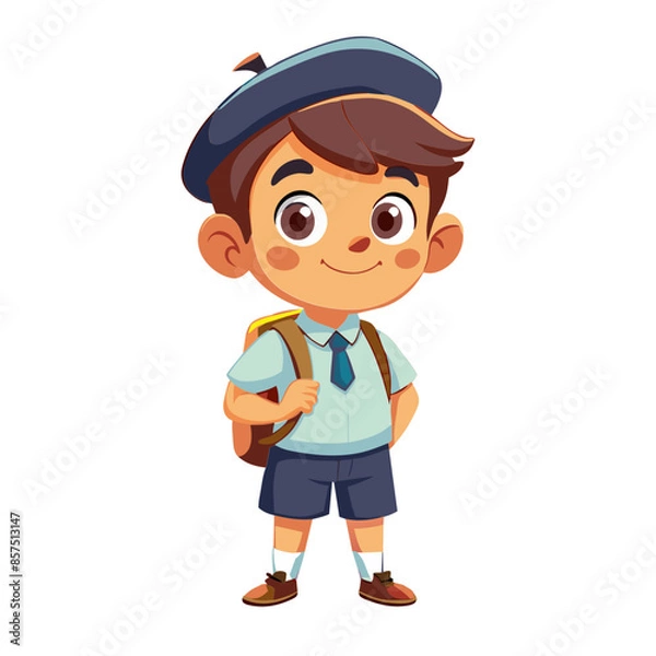 Fototapeta A happy cartoon kid in ready to do art class