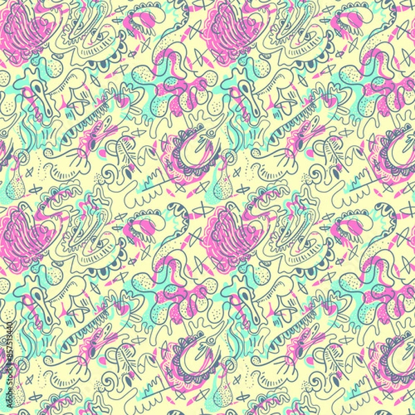 Fototapeta Seamless hand-drawn abstract vector pattern for textile and texture design