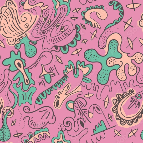 Fototapeta Seamless hand-drawn abstract vector pattern for textile and texture design