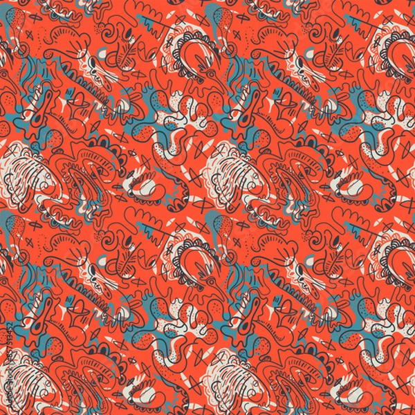 Fototapeta Seamless hand-drawn abstract vector pattern for textile and texture design