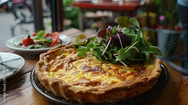 Obraz Delicious homemade quiche Lorraine with arugula and cheese