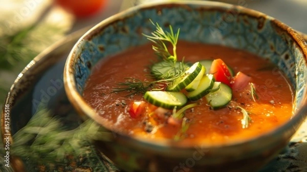 Obraz Tomato gazpacho soup with cucumber and dill