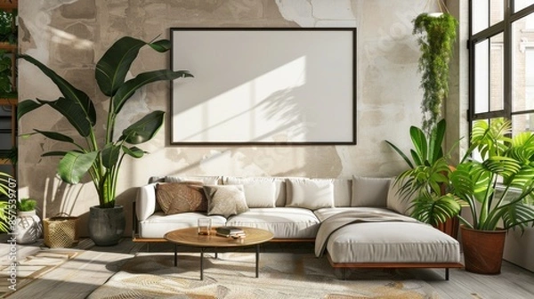 Fototapeta Interior Design Reference. Modern Elegant Living Room Design in 3D Rendering 