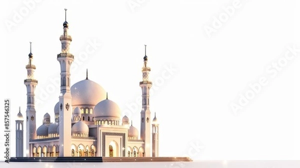 Fototapeta Miniature of Beautiful Mosque in 3D Rendering Isolated Background