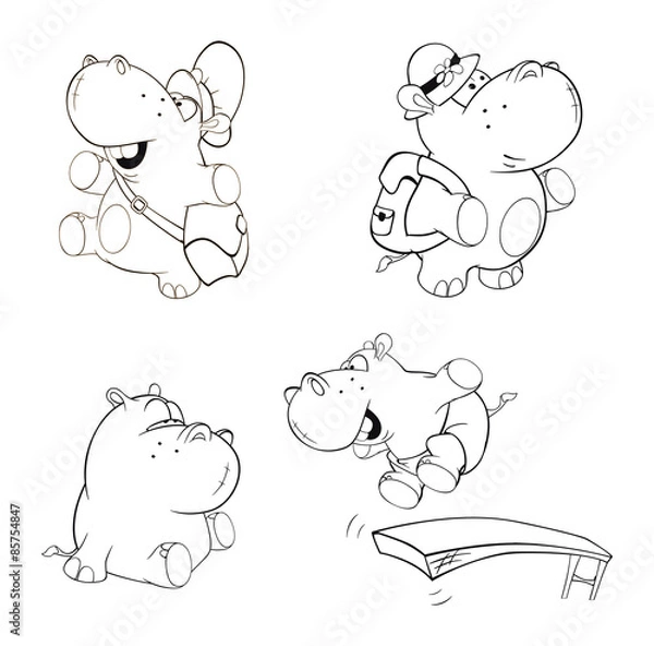 Obraz A set of hippos. Coloring book