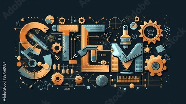 Obraz STEM design illustration, science technology engineering mathematics background.