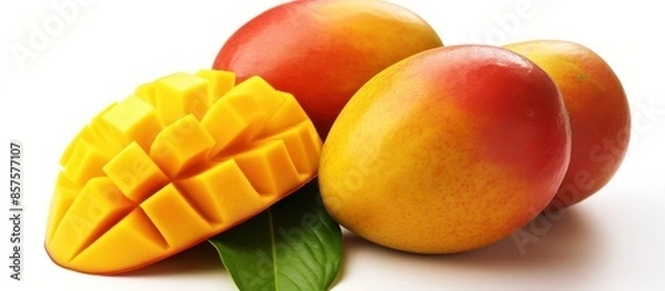 Obraz mango fruit with half slice isolated white background