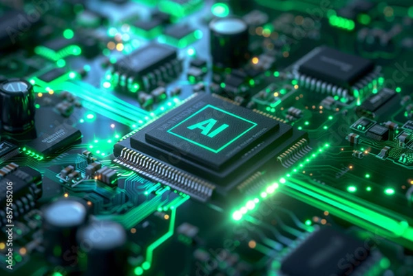 Obraz Artificial Intelligence Computer Chip Semiconductor, Green AI Machine Learning Hardware Concept