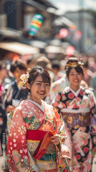Obraz The Captivating Photography of Traditional Celebrations of Vibrant Japanese New Year Festival. Suitable for posters, brochures, digital backgrounds, and social media posts