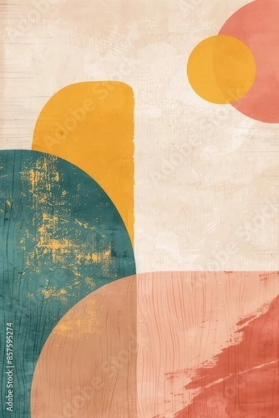 Fototapeta Boho Chic Clipart Set: Abstract Shapes in Orange, Yellow, Pink, and Teal - Soft Washes, Minimalist Detail, and Captivating Visual Storytelling for Creative Projects