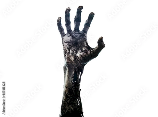 Fototapeta Zombie hand coming out of the ground, PNG format, transparent background