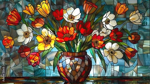 Obraz flower themed background on glass or mirror media 2 AI Generative