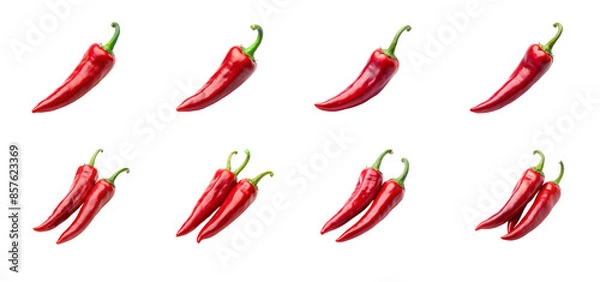 Fototapeta The vibrant and flavorful hot chili pepper collection, a delicious spice, is beautifully displayed on a transparent background.