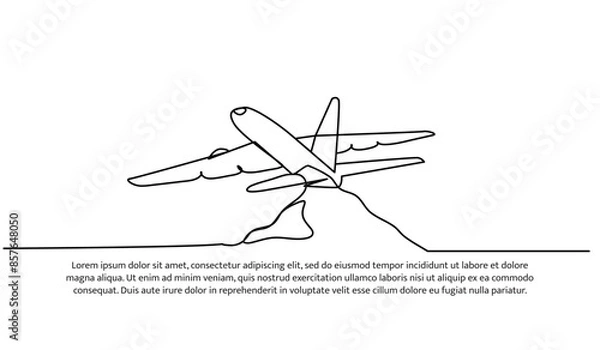 Fototapeta Continuous one line design of aircraft.Minimalist style vector illustration on white background.