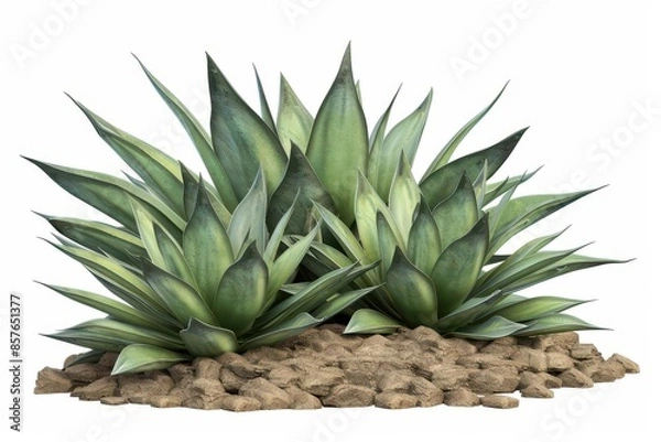 Fototapeta agave stricta plant isolated on white with detailed leaves and texture 3d render