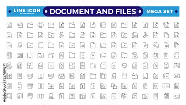 Fototapeta Document outline icon set. Documents symbol collection. Different document icons.Set of file and document Icons. Simple line art style icons pack. Editable stroke outline icon.