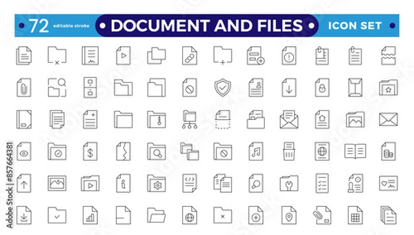 Obraz Document outline icon set. Documents symbol collection. Different document icons.Set of file and document Icons. Simple line art style icons pack. Editable stroke outline icon.
