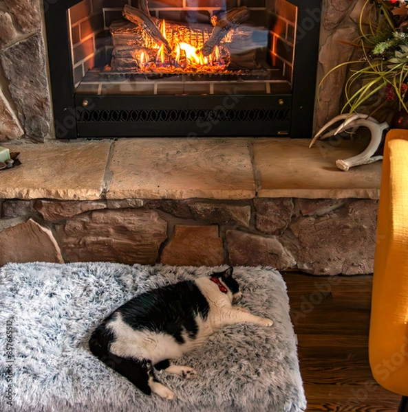 Fototapeta Cat by Fireplace