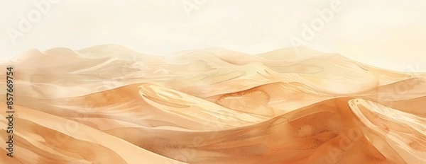 Obraz Illustrate a close-up of desert dunes in soft watercolors, blending warm tones seamlessly Emphasize the texture of the sand grains to create a serene and dreamy atmosphere