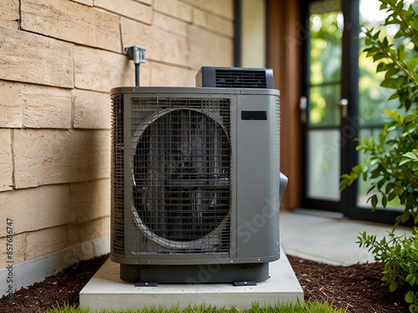 Fototapeta Air conditioning unit of a modern suburban house 