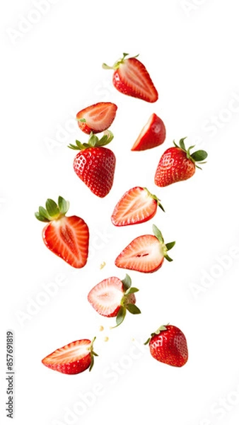 Obraz Sliced ​​strawberries float in the air