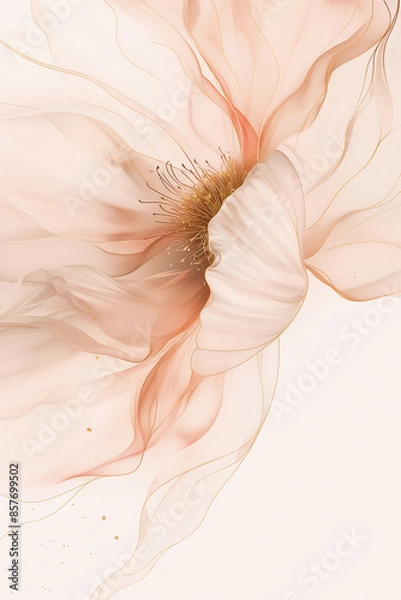 Fototapeta Abstract peach flower and gold foil fluid art. Modern liquid marble design for creative backgrounds and wallpapers. Image for use in interior design with copy space.