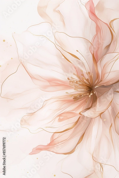 Fototapeta Abstract peach flower and gold foil fluid art. Modern liquid marble design for creative backgrounds and wallpapers. Image for use in interior design with copy space.