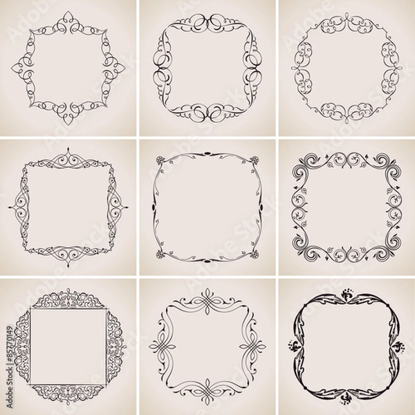 Fototapeta Calligraphic frames set and page decoration. Vector vintage