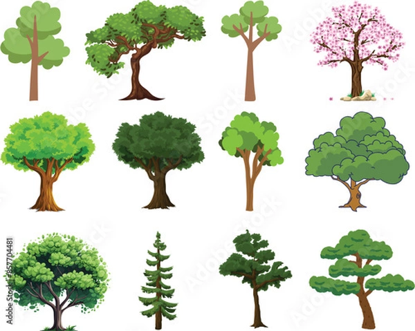 Fototapeta A Set of trees different shaped Adobe Illustrator Artwork