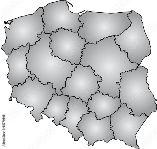 Obraz Mapa Polski Województwa Szara