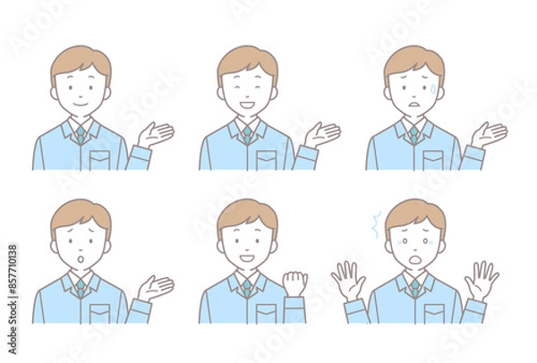 Fototapeta 作業員ポーズ表情セット　ベクターイラスト