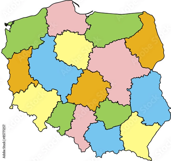 Obraz Mapa Polski Województwa Kolorowa