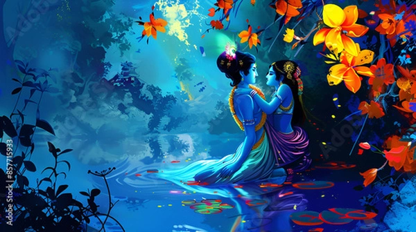 Fototapeta the girl in the pool,
Interracial explorers on a journey through the enc
