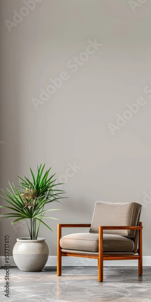 Fototapeta Serene apartment interiors with a room with minimal furniture and relaxing tones. Residential Real Estate concept image on meditation spaces.