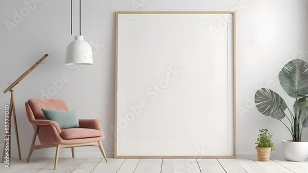 Fototapeta Frame mockup, ISO A paper size. Interior mockup with house background. Modern interior design. Living room wall poster mockup ,3D render
