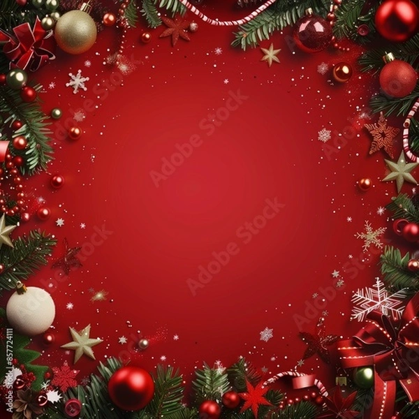 Obraz Red christmas poster background with decorative border.