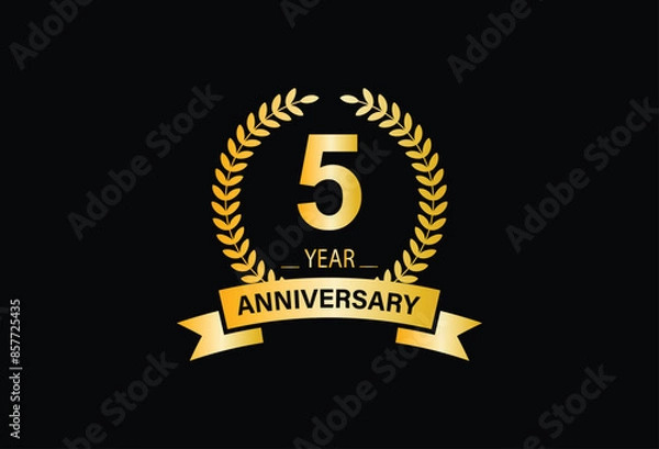 Obraz 5 years anniversary celebration design with thin number shape golden color for special celebration event