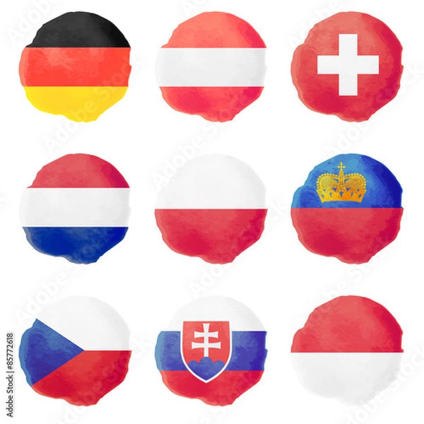Fototapeta Watercolor Flags, Part II. Nine european flags.
