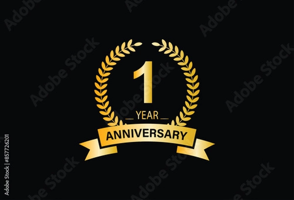 Obraz First Year Anniversary Celebration Gold and Black Isolated Vector