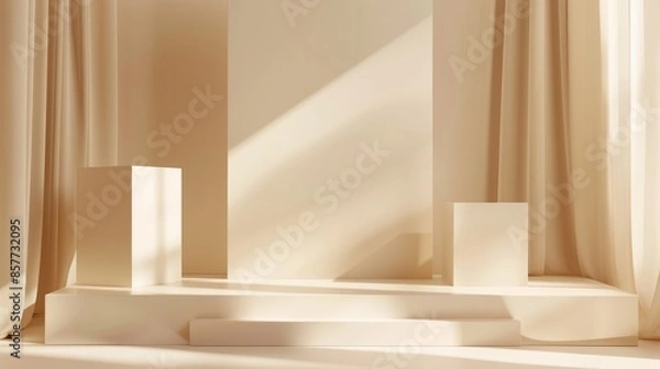 Fototapeta Copy Space Background with Geometric Shapes in Beige Color