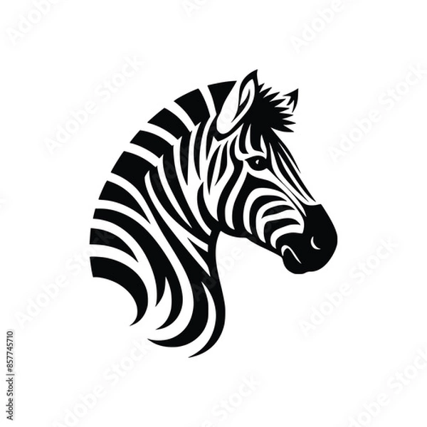 Fototapeta Silhouette of a zebra head on a white background