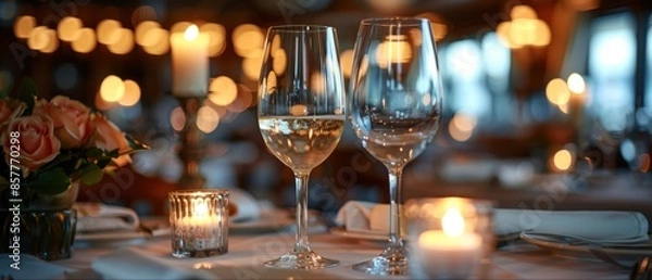 Obraz Highlight the elegance of the casino's fine dining restaurant, with white tablecloths and candlelight creating a romantic ambiance.