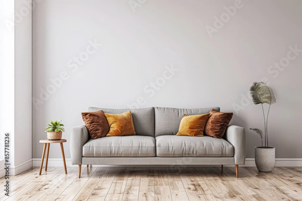 Obraz Luxury minimalist property interiors with minimal furniture and light coming into the room from a window. Luxury residential Real Estate composition.